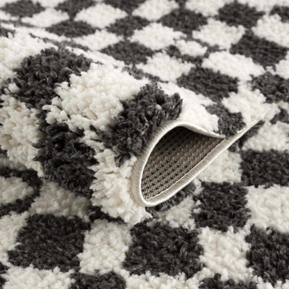 Kieu Black &amp; White Checkered Shag Rug