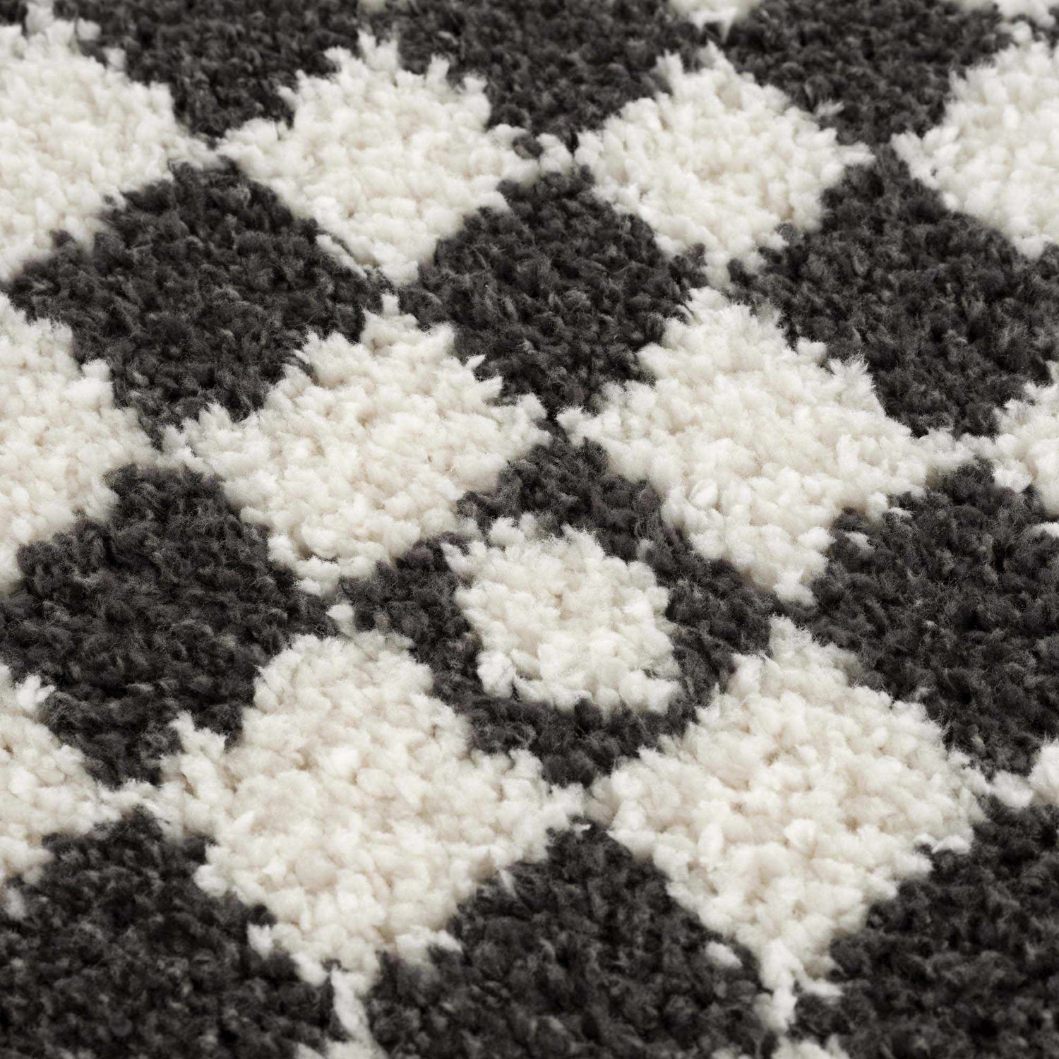 Kieu Black &amp; White Checkered Shag Rug