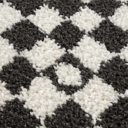 Kieu Black &amp; White Checkered Shag Rug