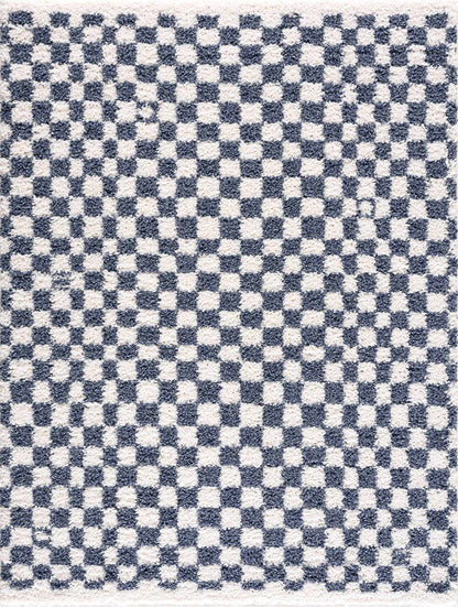 Kieu Blue &amp; White Checkered Area Rug