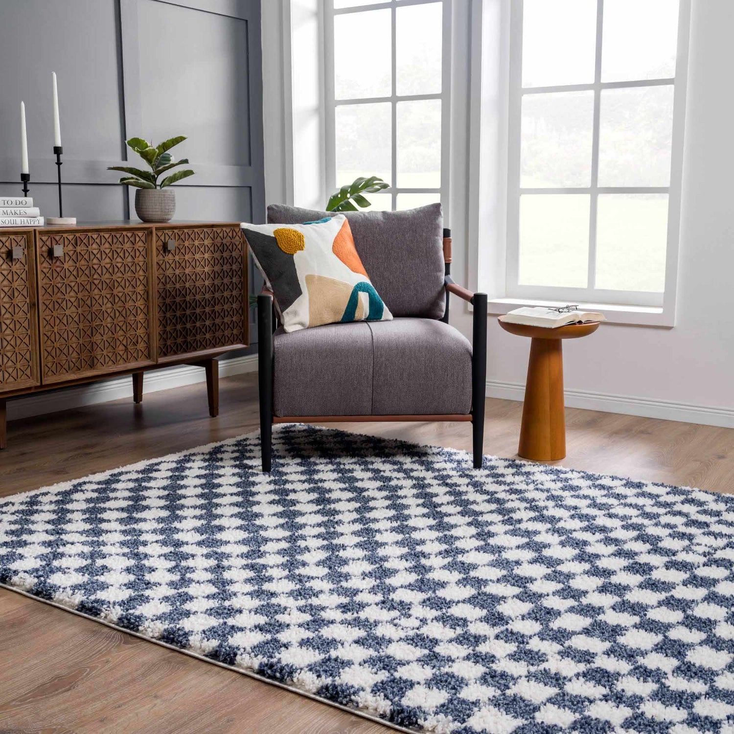 Kieu Blue &amp; White Checkered Area Rug