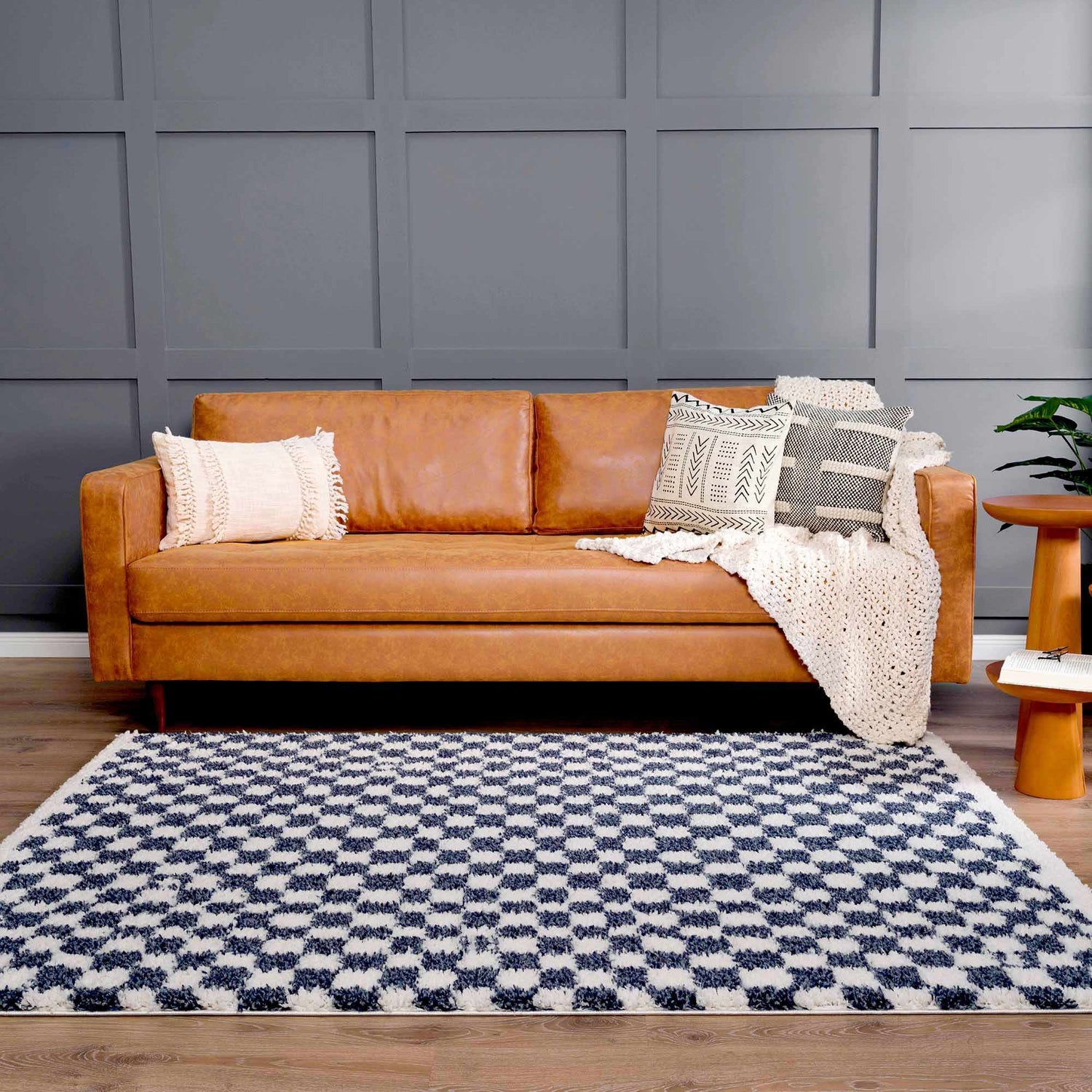 Kieu Blue &amp; White Checkered Area Rug