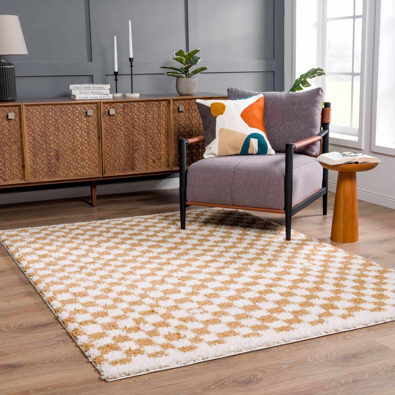 Kieu Mustard &amp; Ivory Checkered Area Rug