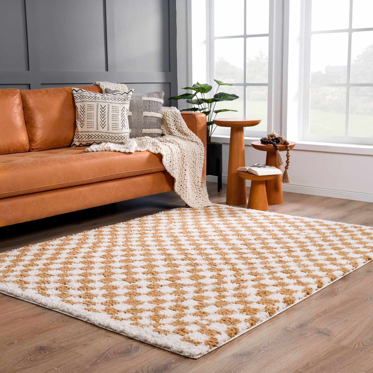 Kieu Mustard &amp; Ivory Checkered Area Rug