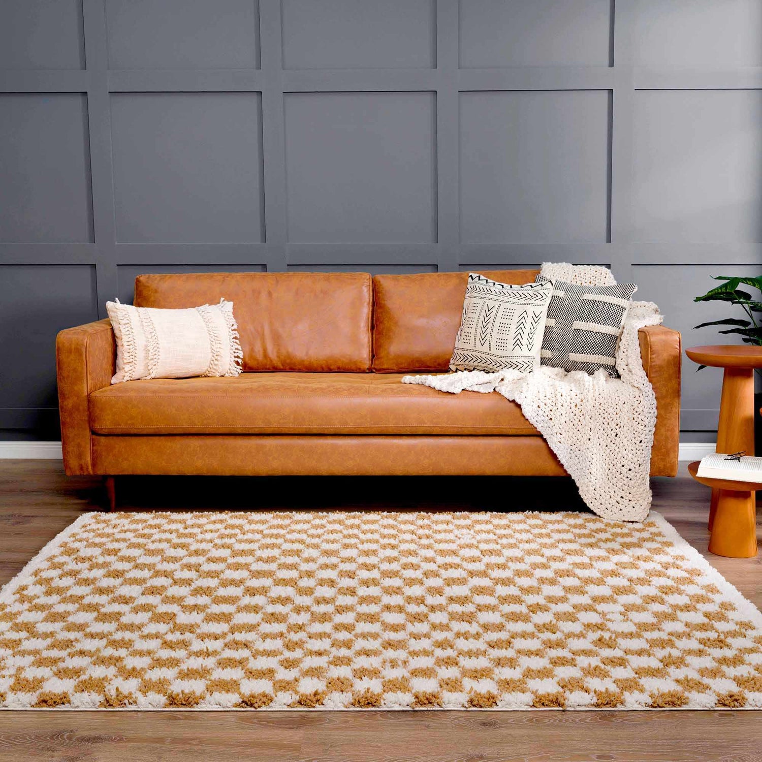 Kieu Mustard &amp; Ivory Checkered Area Rug