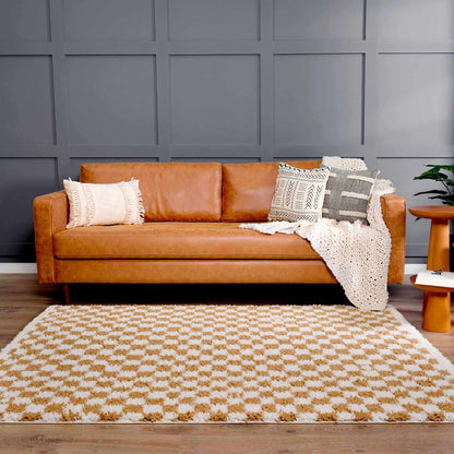 Kieu Mustard &amp; Ivory Checkered Area Rug