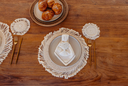 Round Macrame Placemat and Coaster Set for 4 - 2 Colors