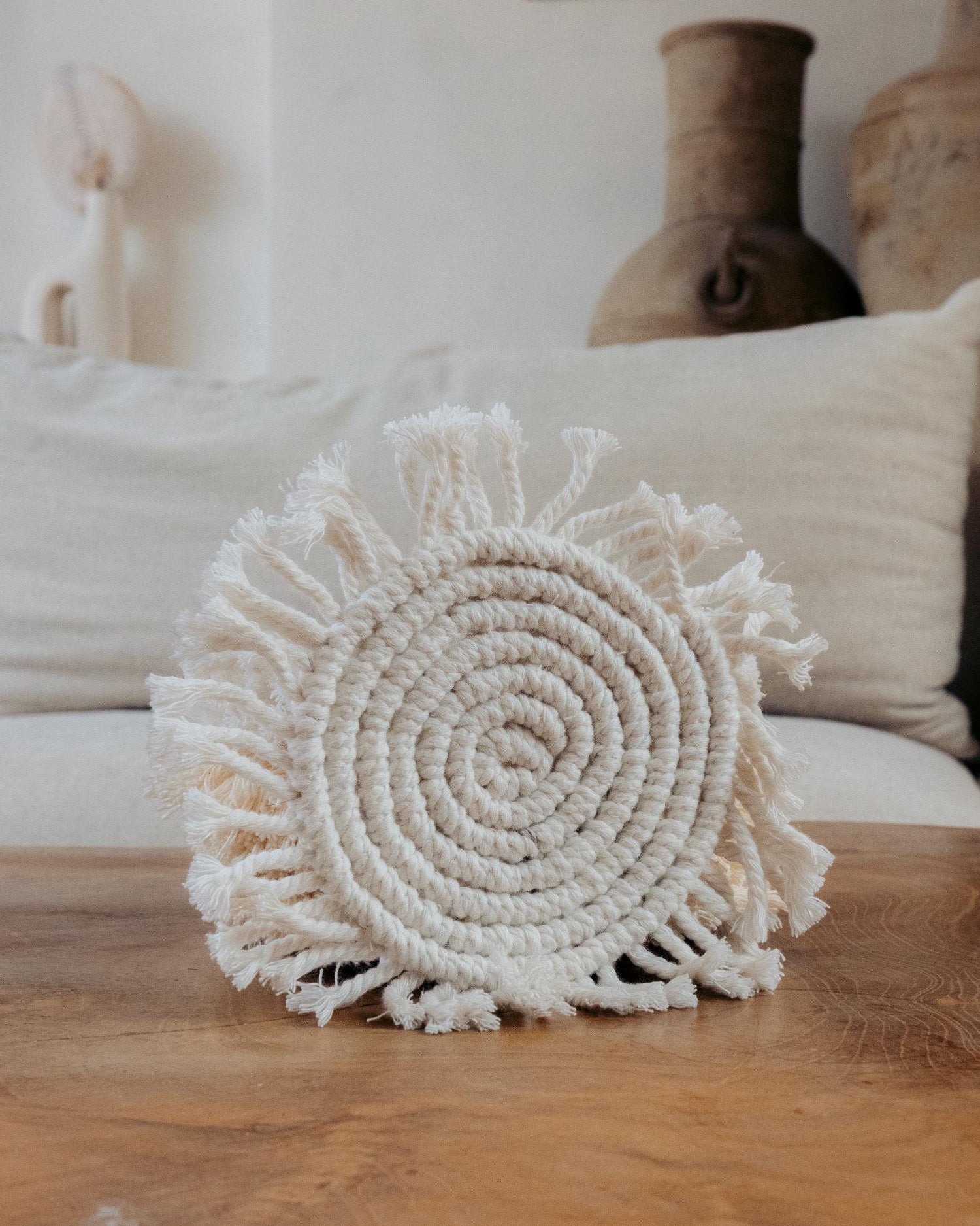 Round Macrame Placemat and Coaster Set for 4 - 2 Colors