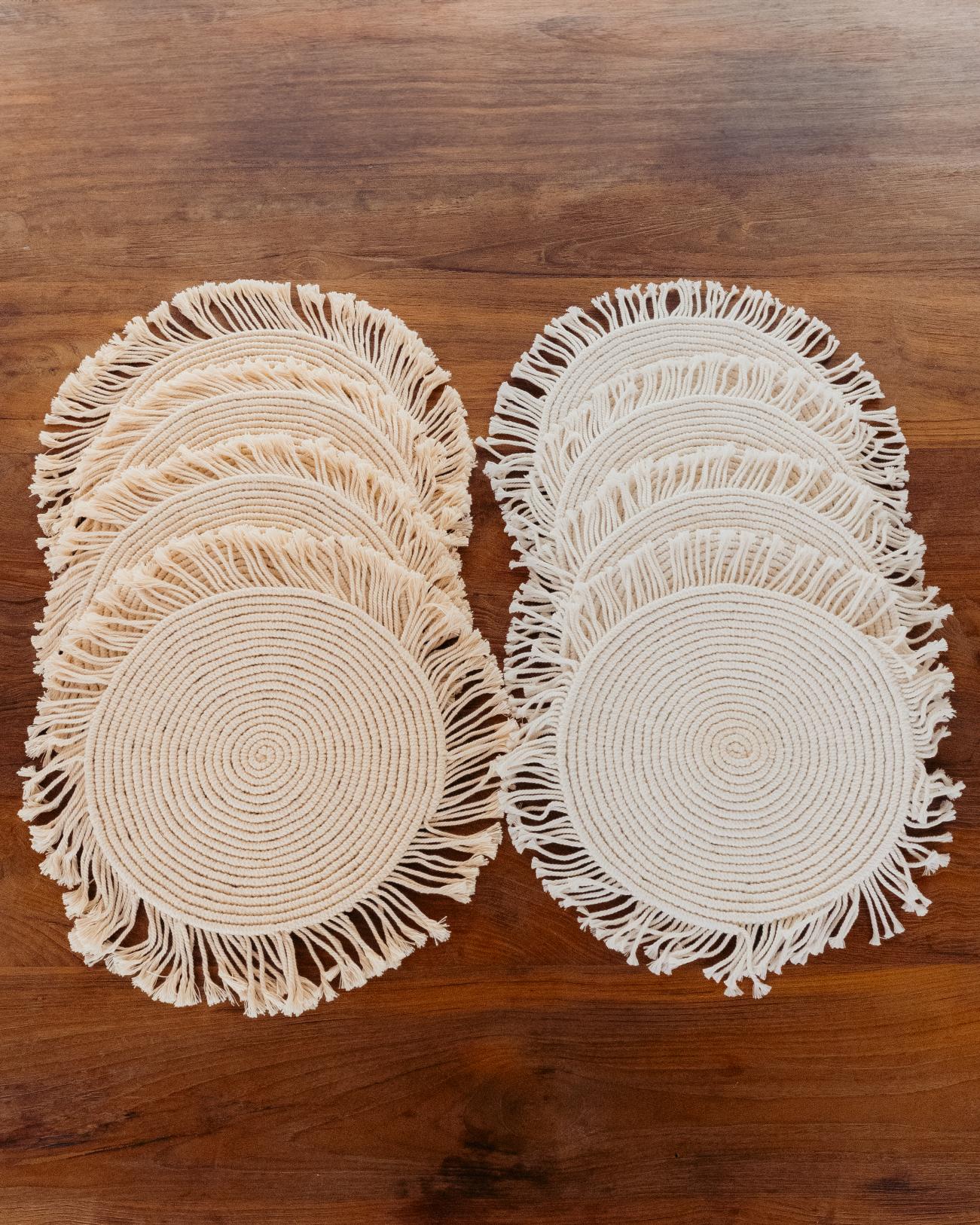 Round Macrame Placemat and Coaster Set for 4 - 2 Colors