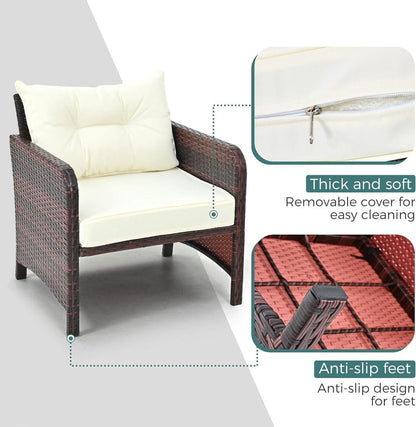 5-Piece Patio Lounge Set, Rattan with Cushions in Beige or Grey