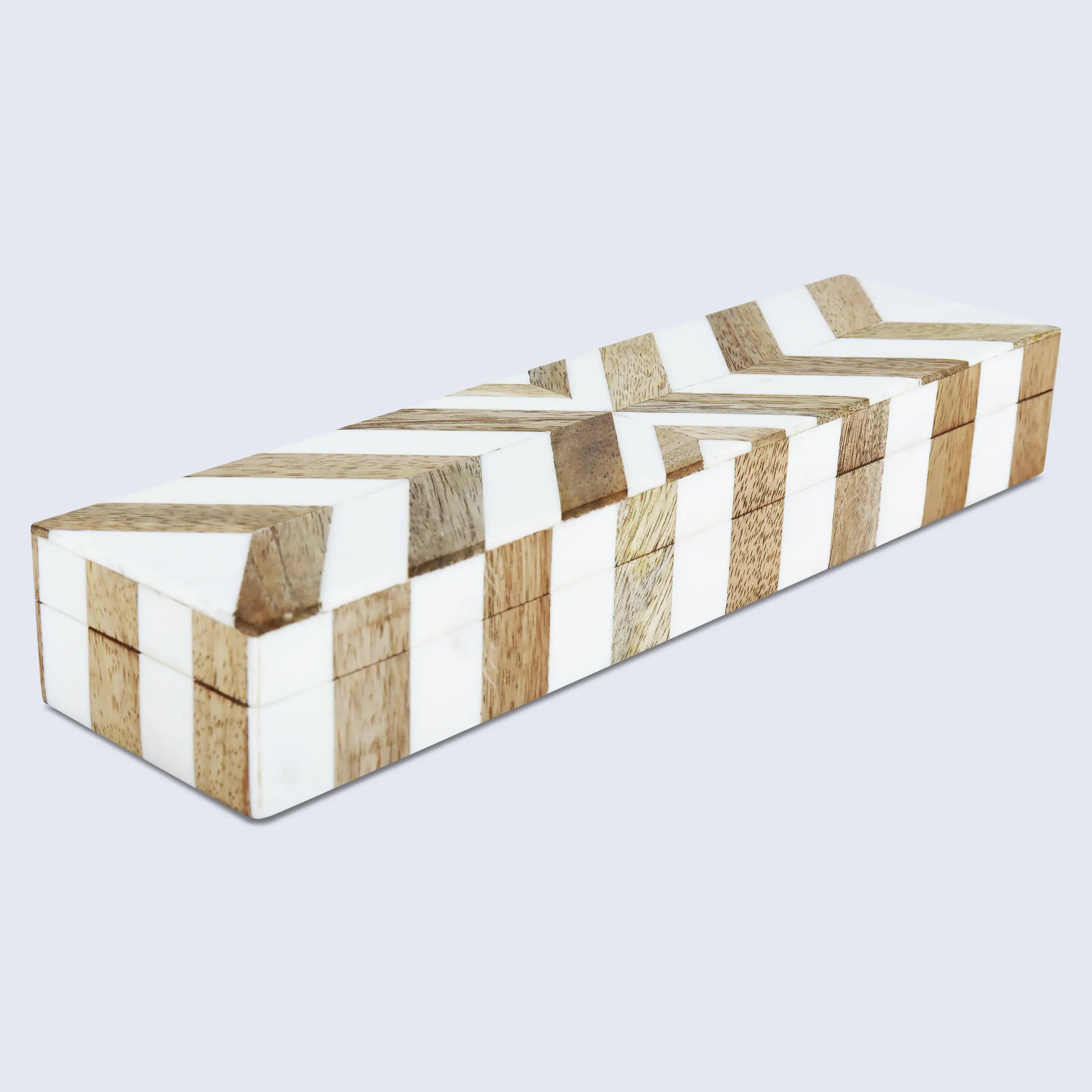 Marquet Chevron Resin &amp; Wood Inlay Decorative Box - 8 Sizes
