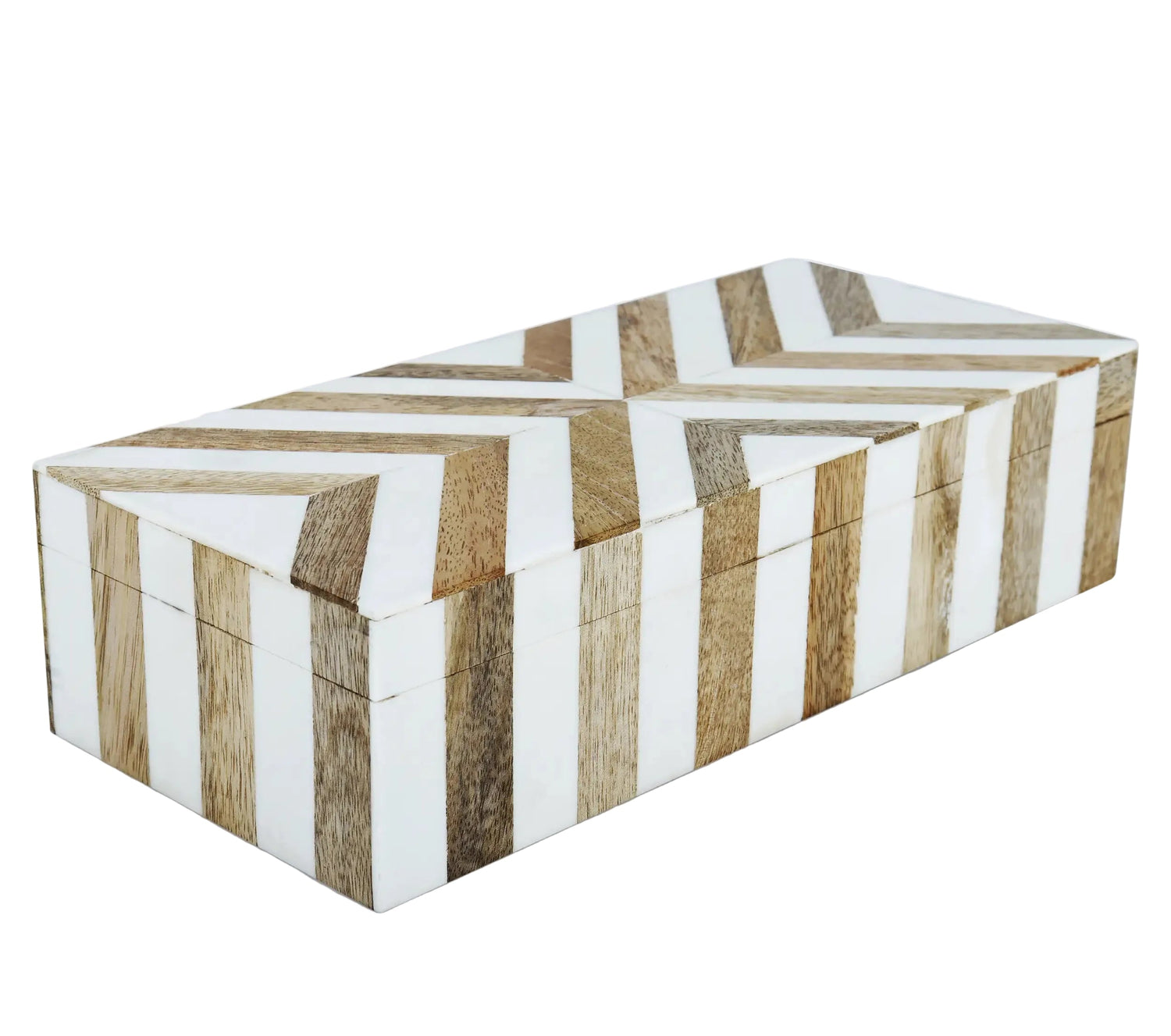 Marquet Chevron Resin &amp; Wood Inlay Decorative Box - 8 Sizes