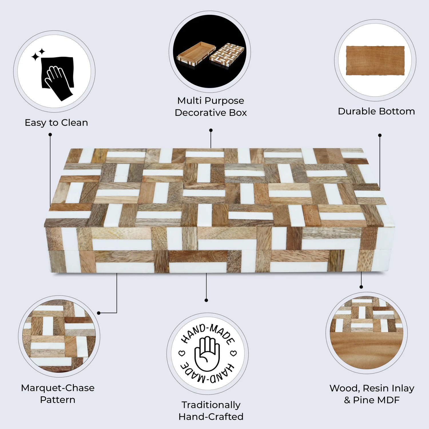 Marquet Handmade Resin &amp; Wood Decorative Boxes- Multiple Sizes