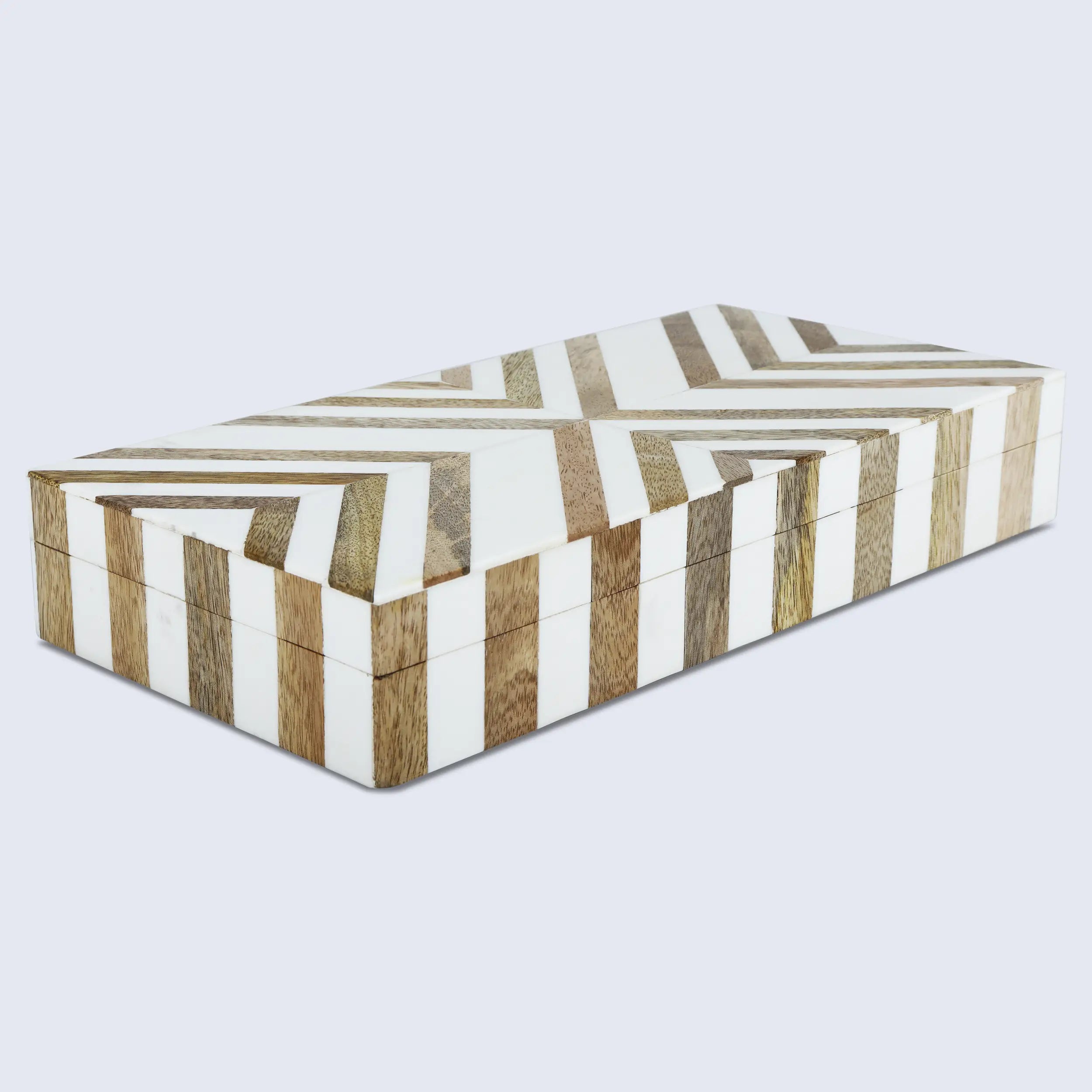 Marquet Chevron Resin &amp; Wood Inlay Decorative Box - 8 Sizes