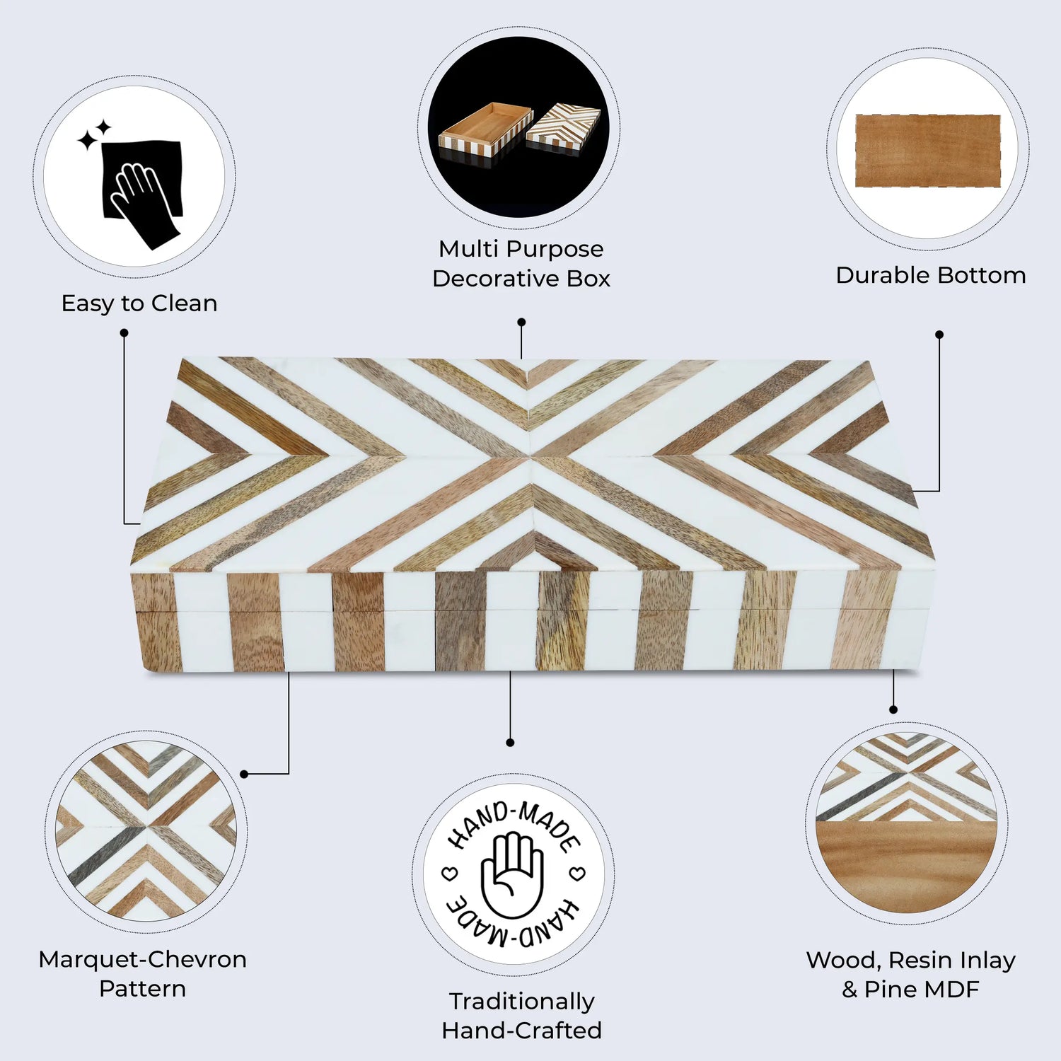 Marquet Chevron Resin &amp; Wood Inlay Decorative Box - 8 Sizes