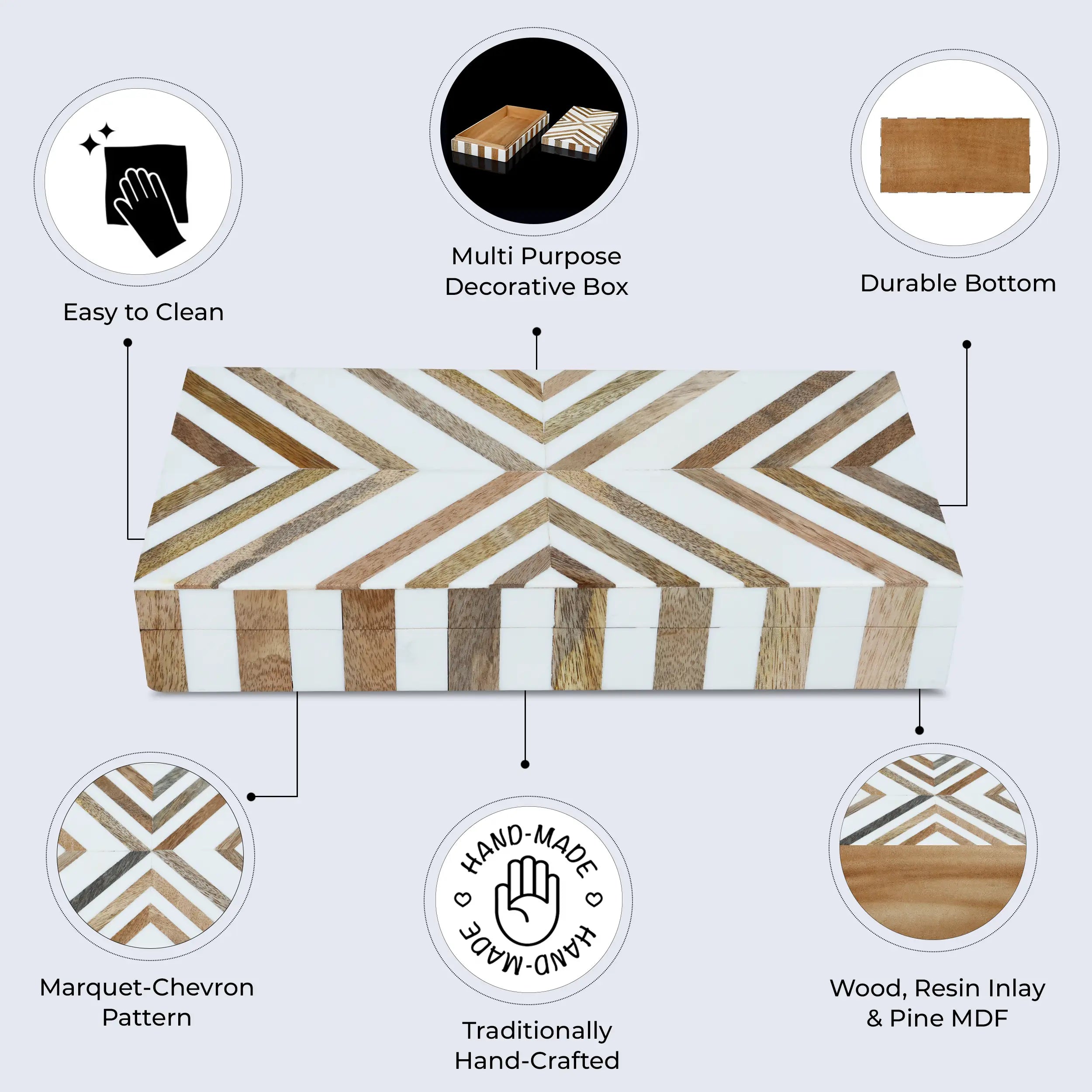 Marquet Chevron Resin &amp; Wood Inlay Decorative Box - 8 Sizes