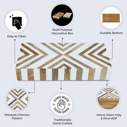 Marquet Chevron Resin &amp; Wood Inlay Decorative Box - 8 Sizes