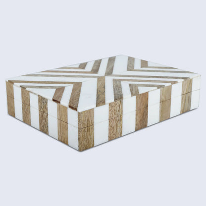 Marquet Chevron Resin &amp; Wood Inlay Decorative Box - 8 Sizes