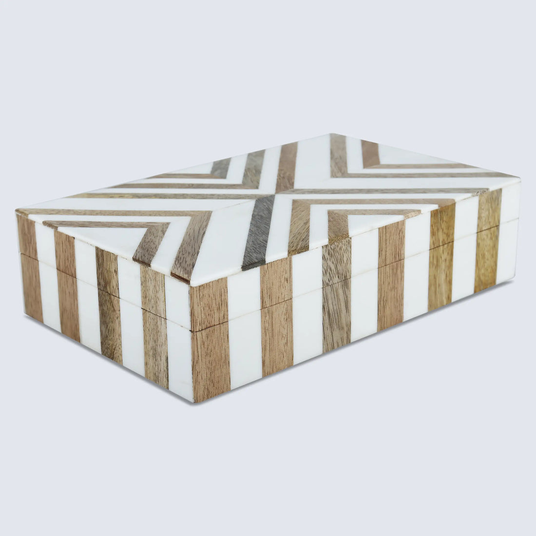 Marquet Chevron Resin &amp; Wood Inlay Decorative Box - 8 Sizes