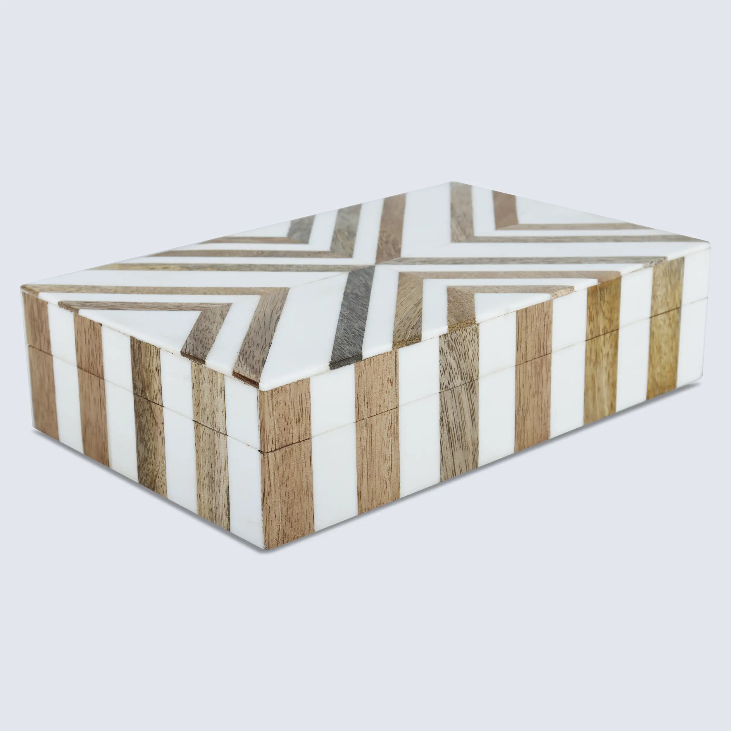 Marquet Chevron Resin &amp; Wood Inlay Decorative Box - 8 Sizes