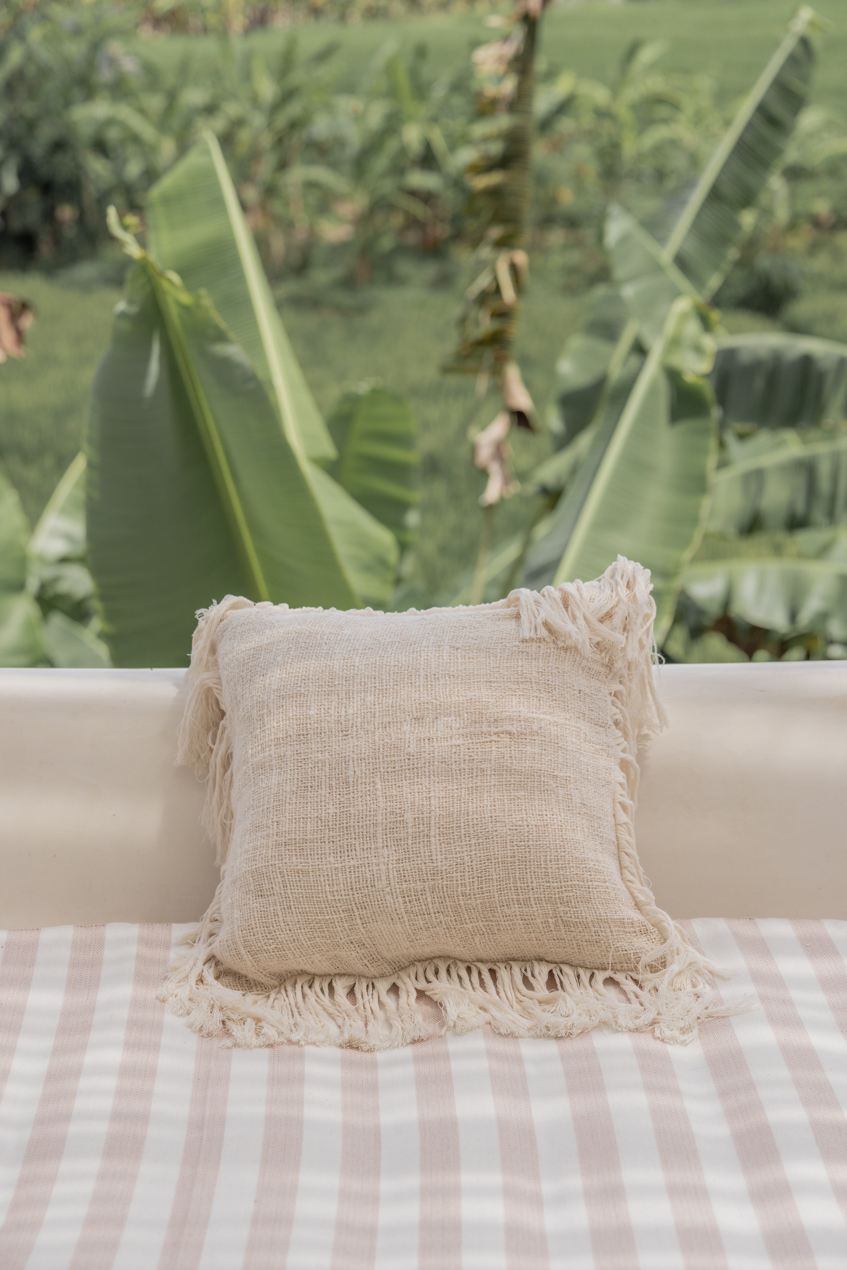 Organic Cotton Fringed Pillow Covers - Natural