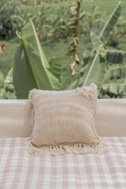 Organic Cotton Fringed Pillow Covers - Natural