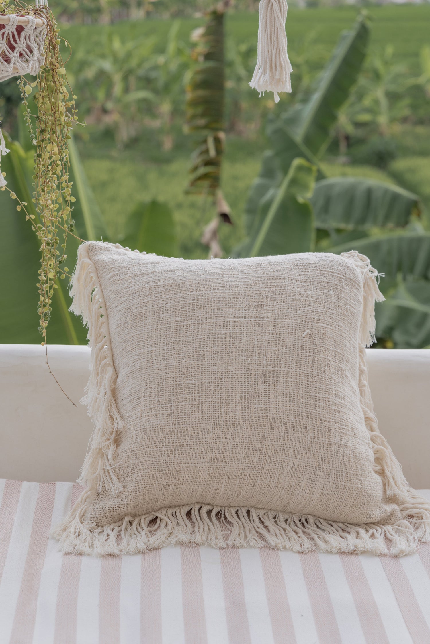 Organic Cotton Fringed Pillow Covers - Natural