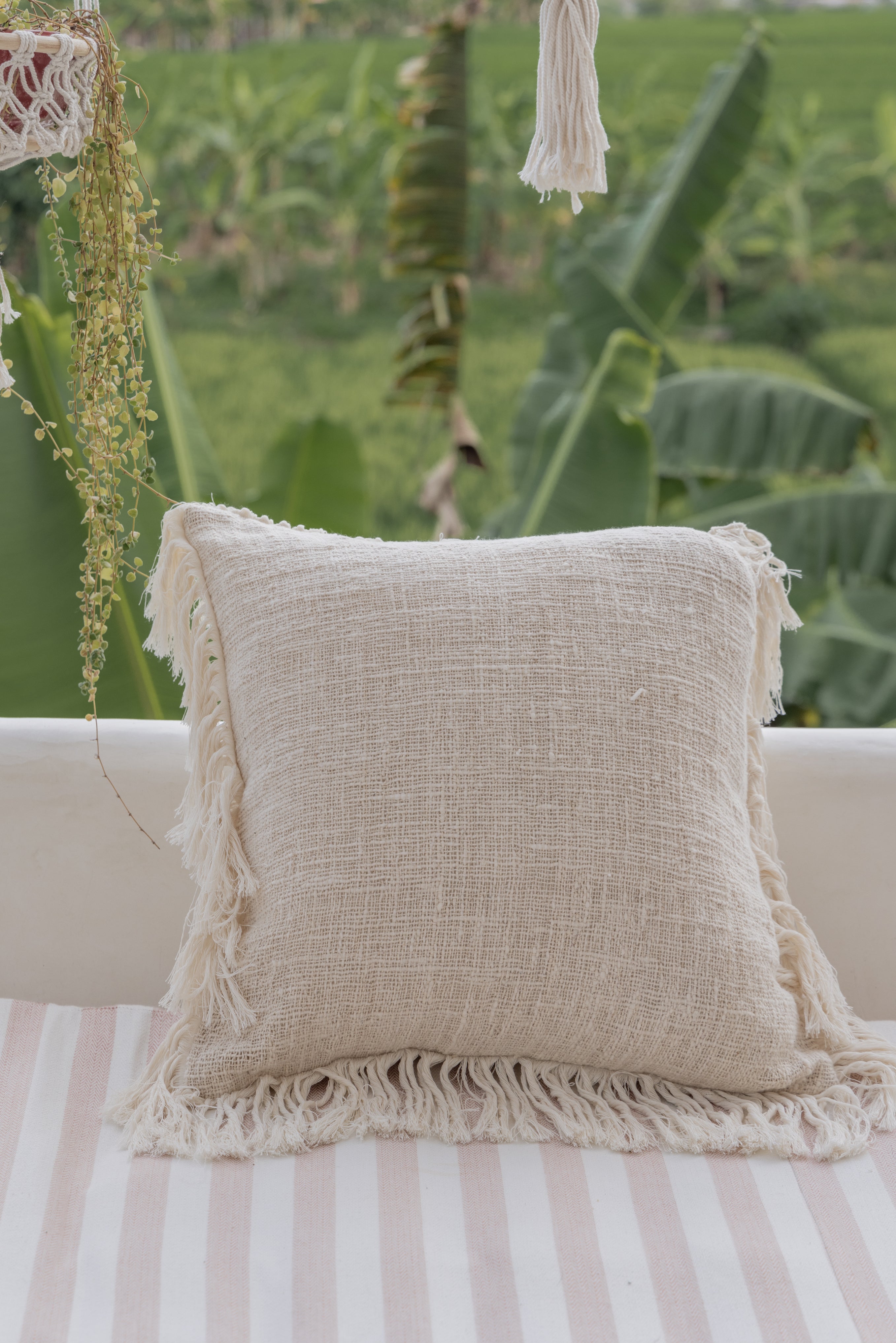 Organic Cotton Fringed Pillow Covers - Natural