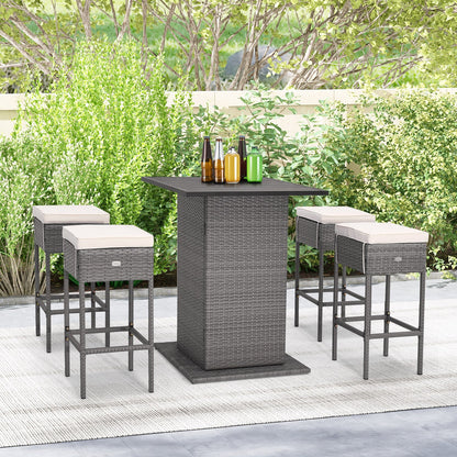 Outdoor Wicker Bar Dining Set with Hidden Storage Shelves - 5 Pc Set