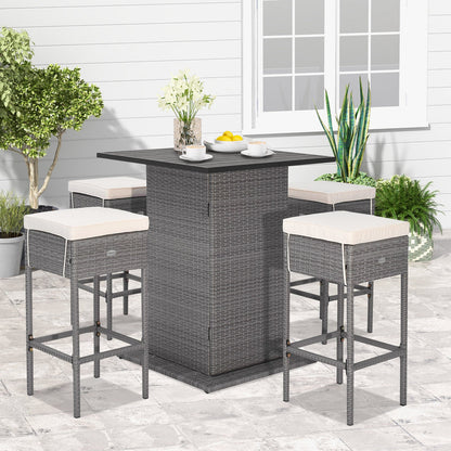Outdoor Wicker Bar Dining Set with Hidden Storage Shelves - 5 Pc Set