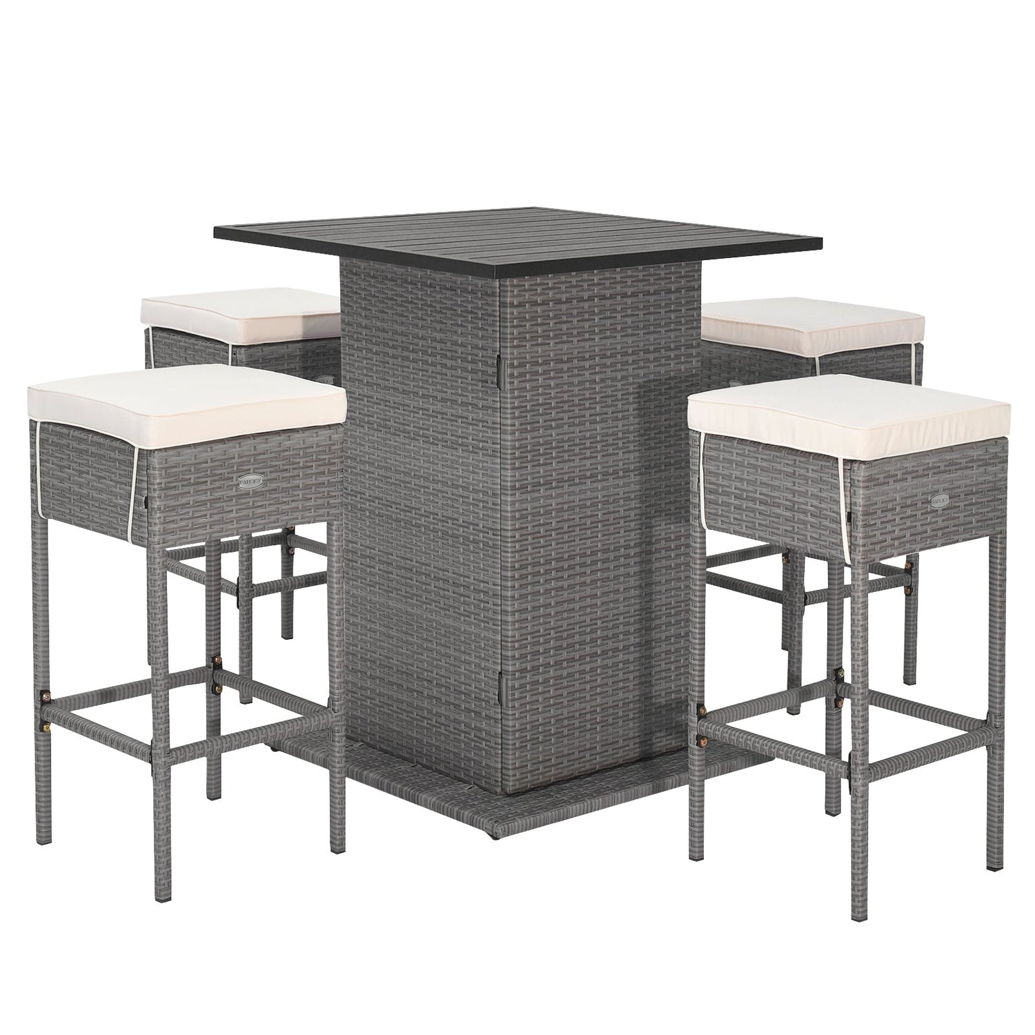 Outdoor Wicker Bar Dining Set with Hidden Storage Shelves - 5 Pc Set