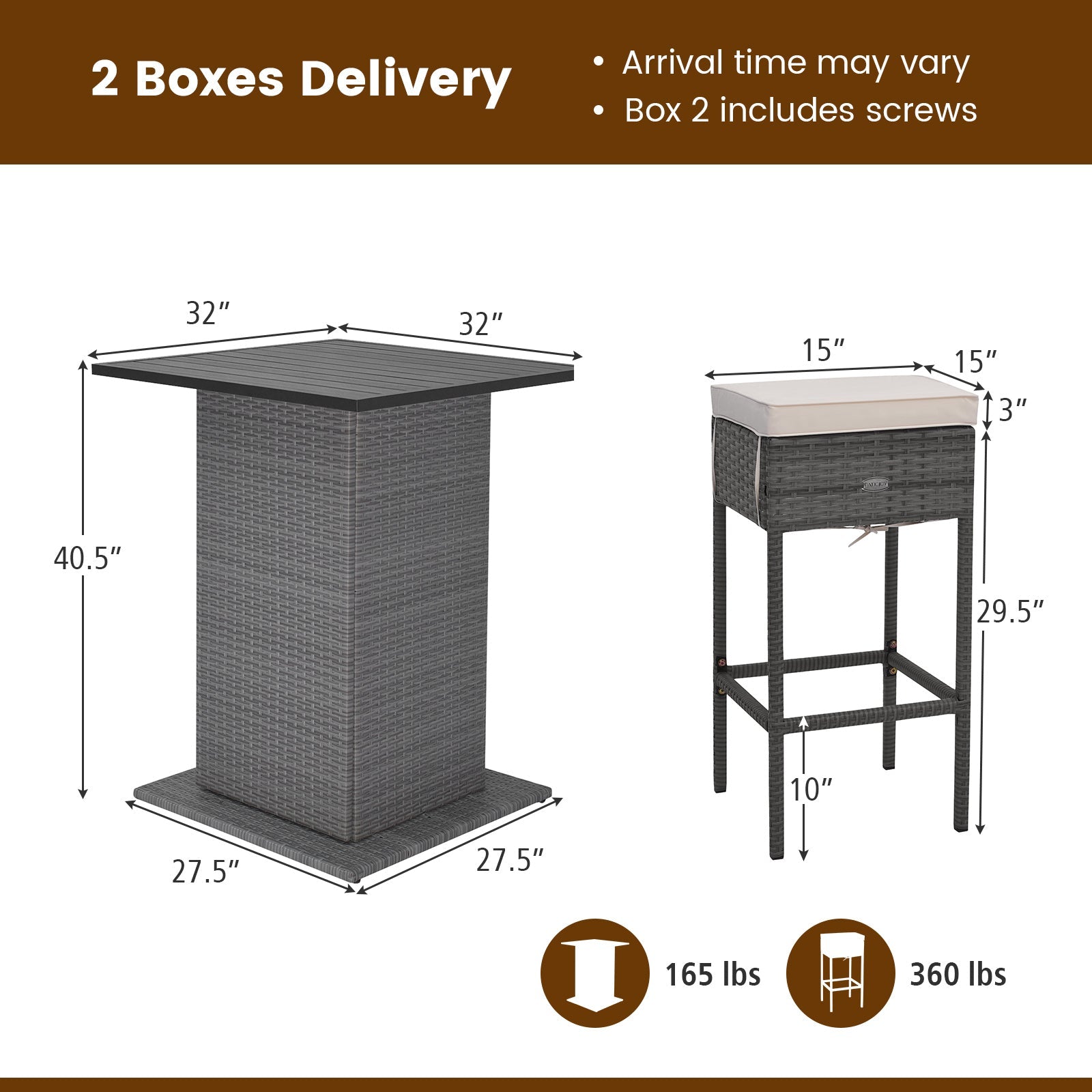Outdoor Wicker Bar Dining Set with Hidden Storage Shelves - 5 Pc Set