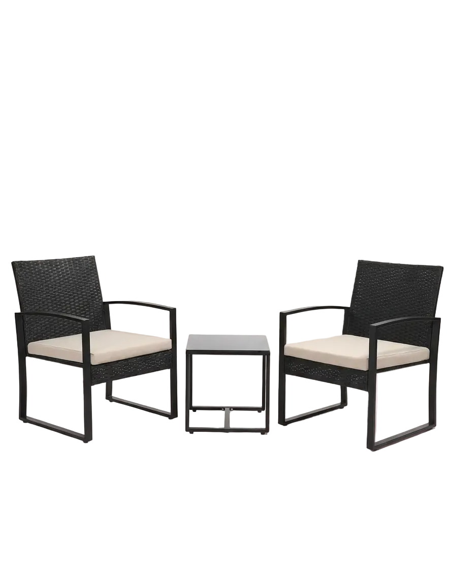 3-Piece Outdoor Patio Furniture Set – Wicker Chairs with Beige or Black Cushions