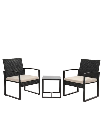 3-Piece Outdoor Patio Furniture Set – Wicker Chairs with Beige or Black Cushions