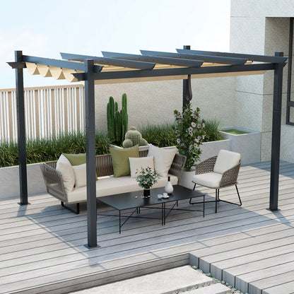 10 x 12 Feet Outdoor Pergola with Retractable Canopy - 3 Colors