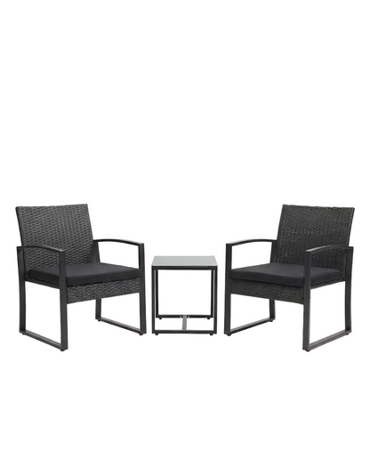 3-Piece Outdoor Patio Furniture Set – Wicker Chairs with Beige or Black Cushions