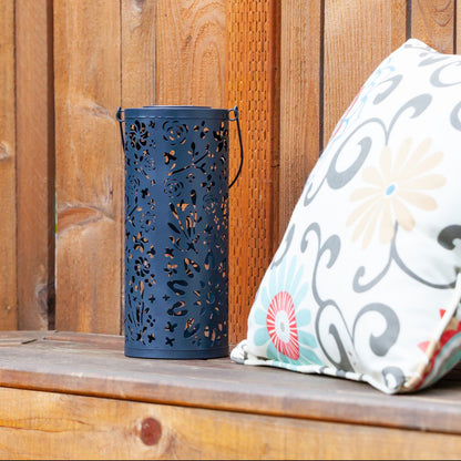 Bloom Punched Metal Solar Lantern - Midnight Blue