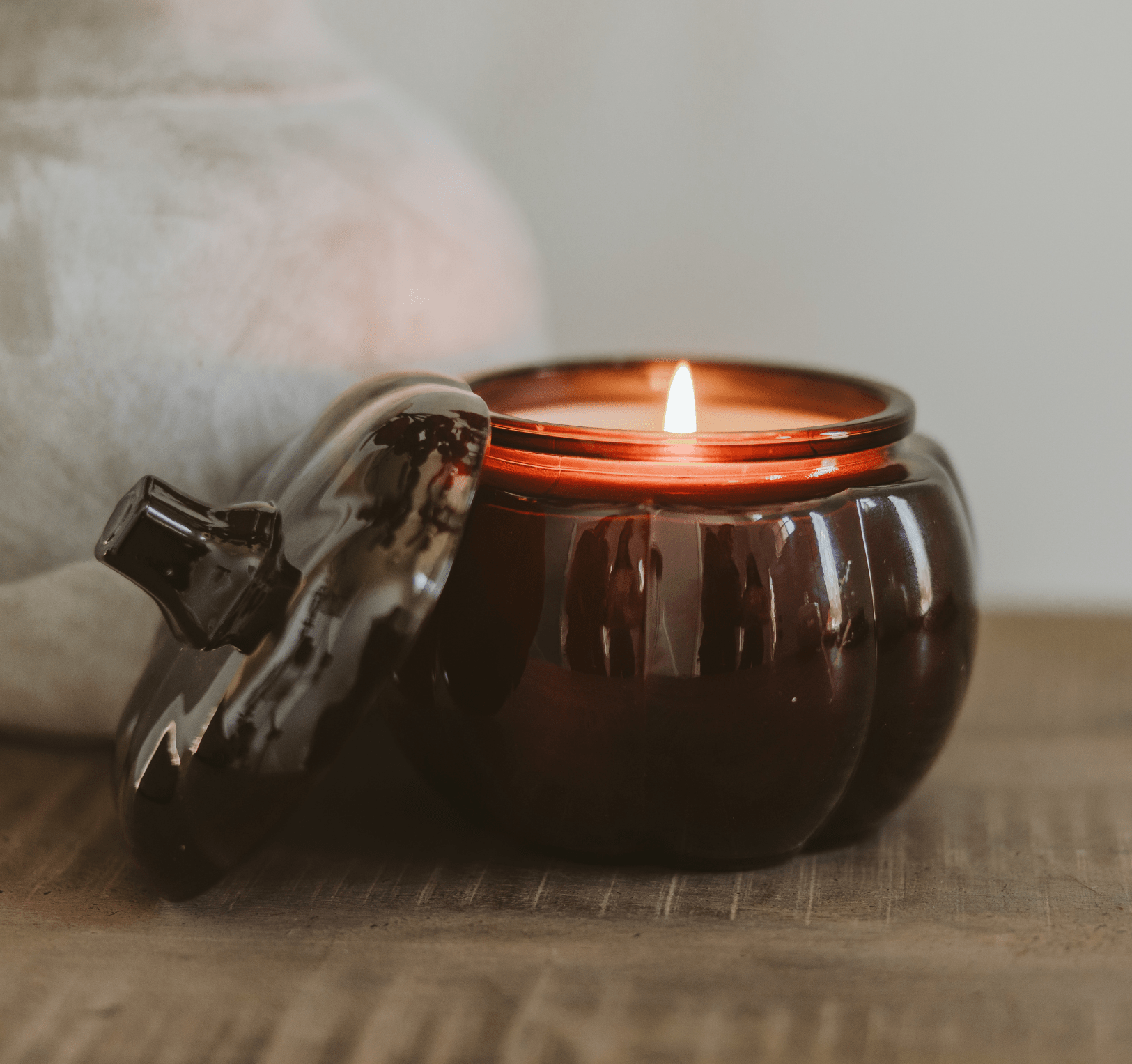 Hello Fall Soy Candle - Amber Glass Pumpkin Jar - 20 oz