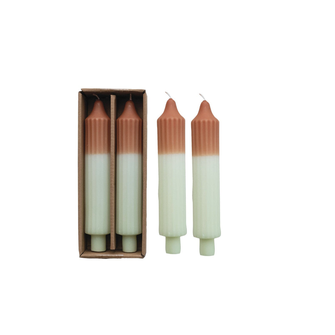 Camel &amp; Mint Two-Tone Pleated Taper Candles | Set of 2