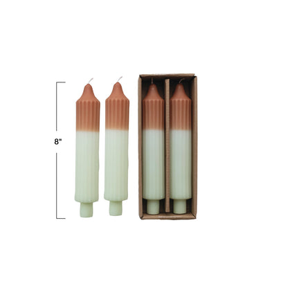 Camel &amp; Mint Two-Tone Pleated Taper Candles | Set of 2