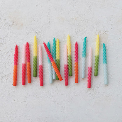 Ombre Fuchsia &amp; Orange Unscented Twisted Taper Candles | Set of 2