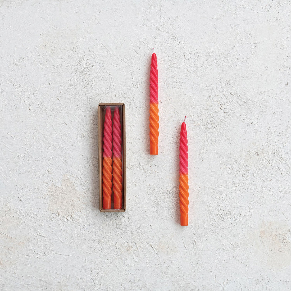 Ombre Fuchsia &amp; Orange Unscented Twisted Taper Candles | Set of 2