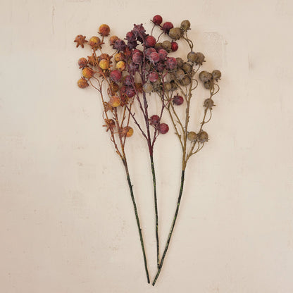 Distressed Faux Rose Hip Stem | 3 Colors