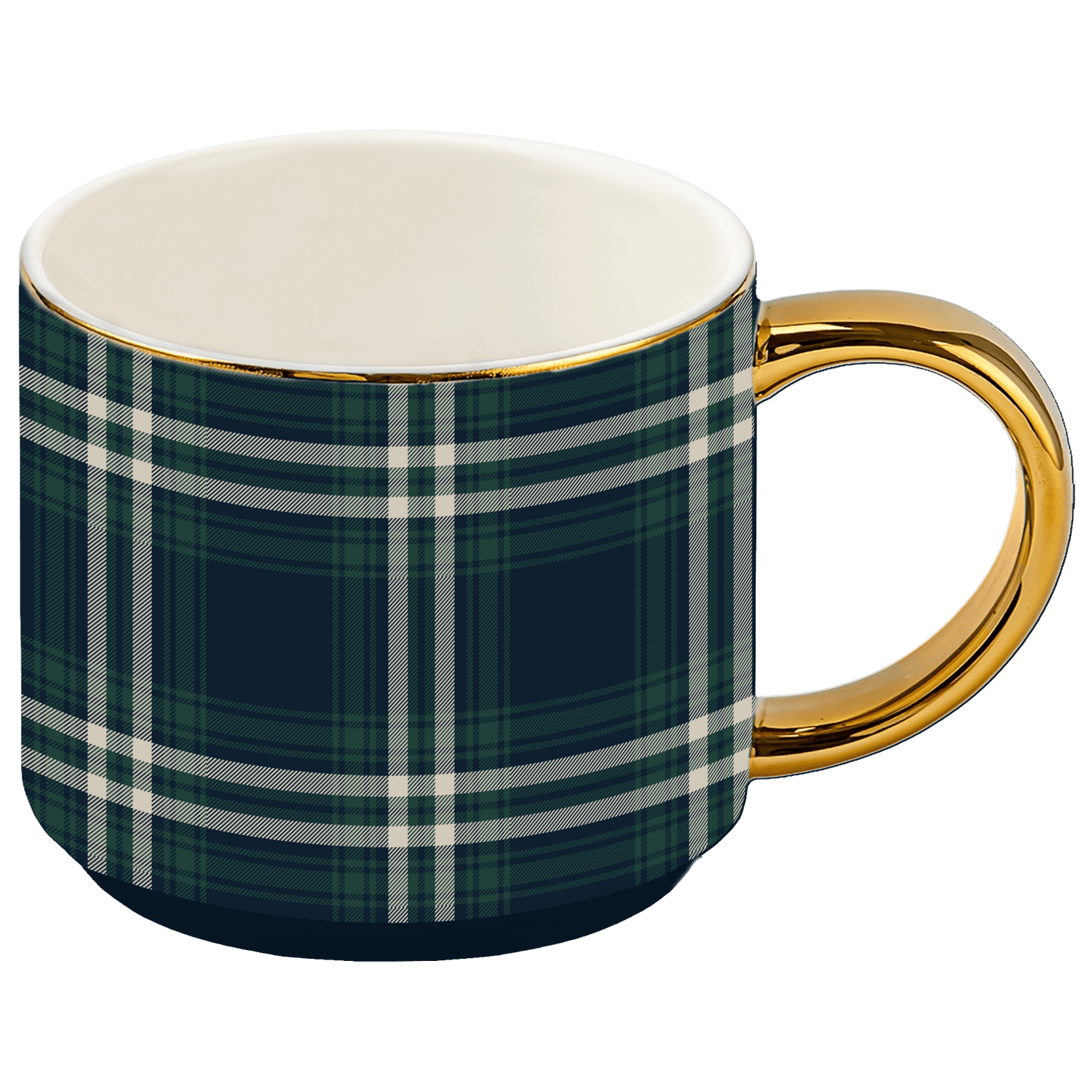 Navy Plaid 14 oz Gold Handle Coffee Mug