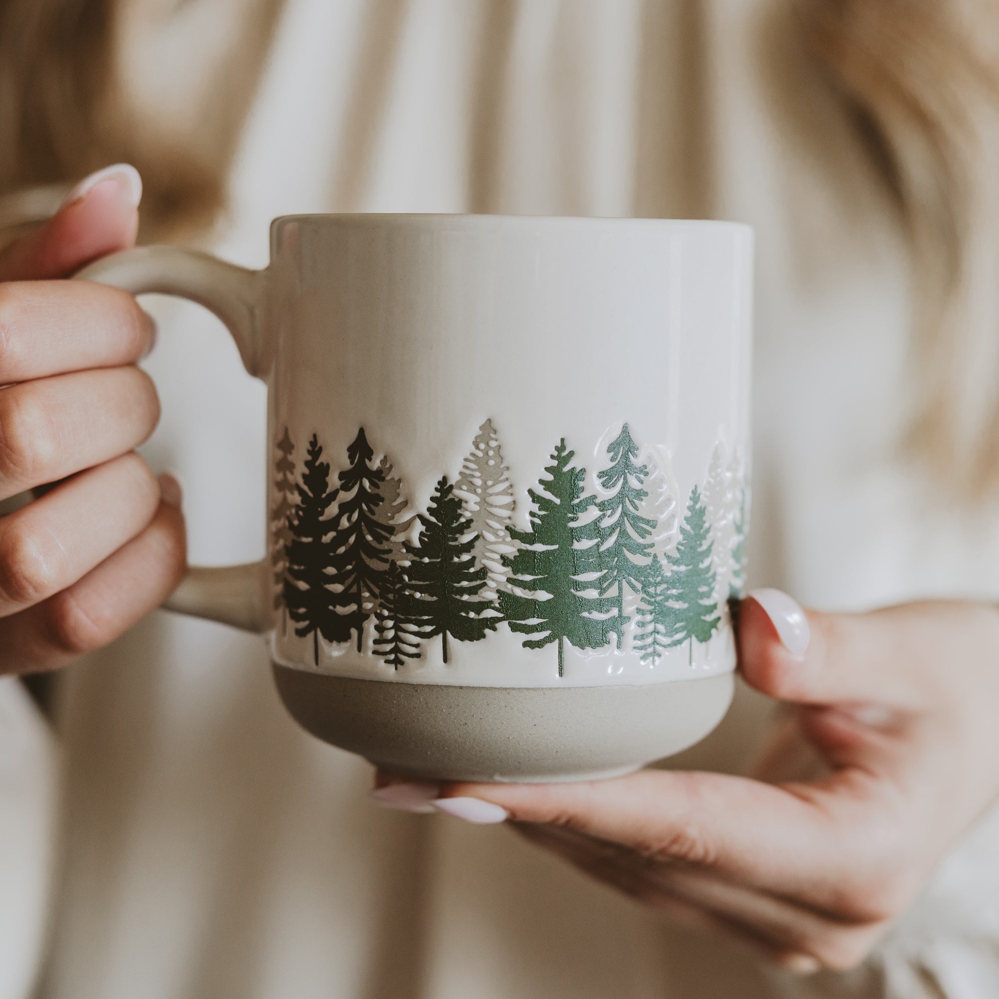 Forest 14 oz Cream Stoneware Coffee Mug