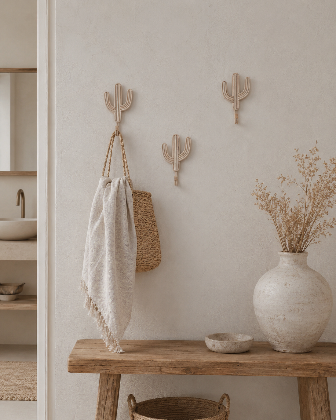 Rattan Cactus Wall Hooks