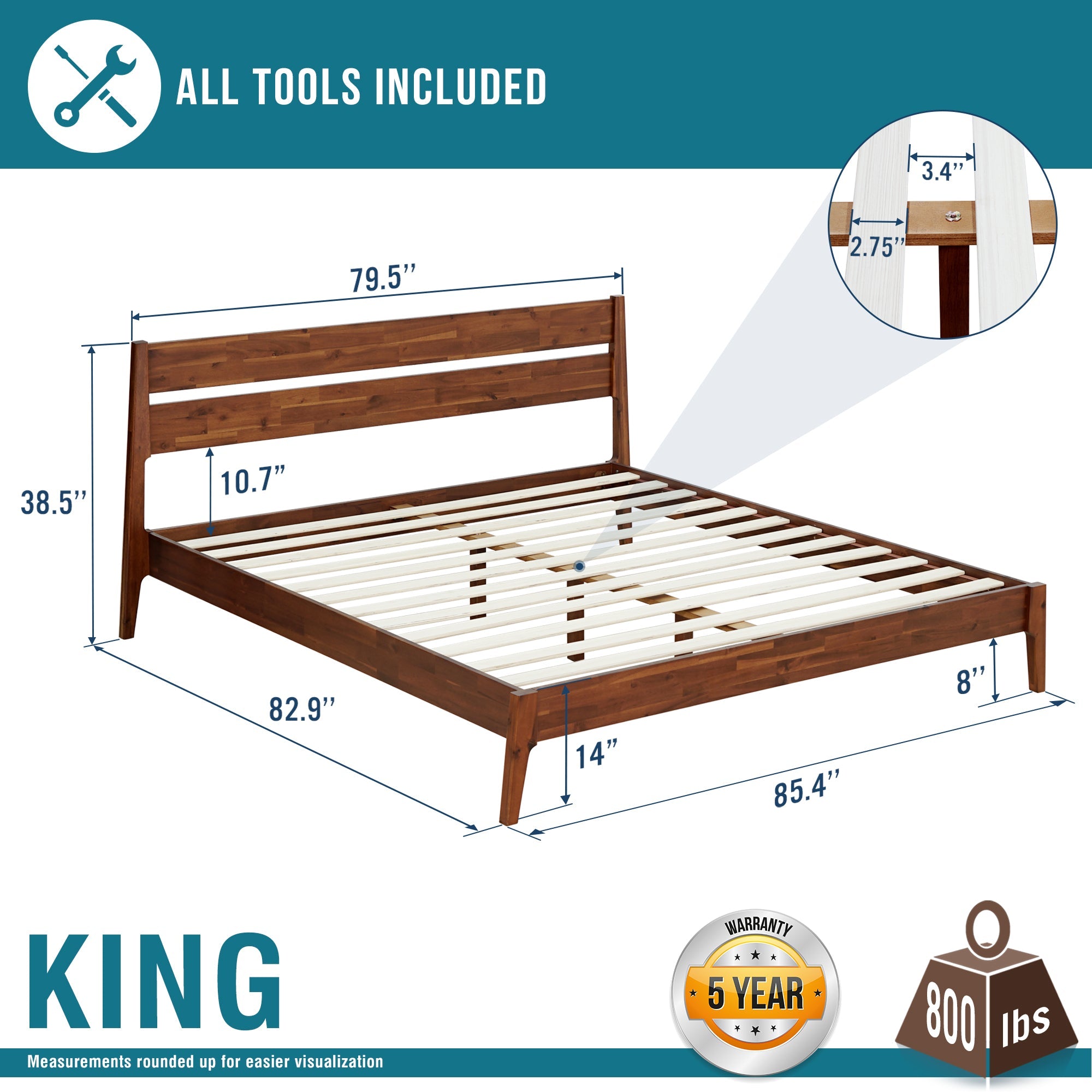 Acacia Callisto Solid Wood Bedframe in Black Ristretto or Walnut Finish