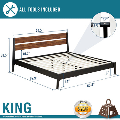 Acacia Callisto Solid Wood Bedframe in Black Ristretto or Walnut Finish