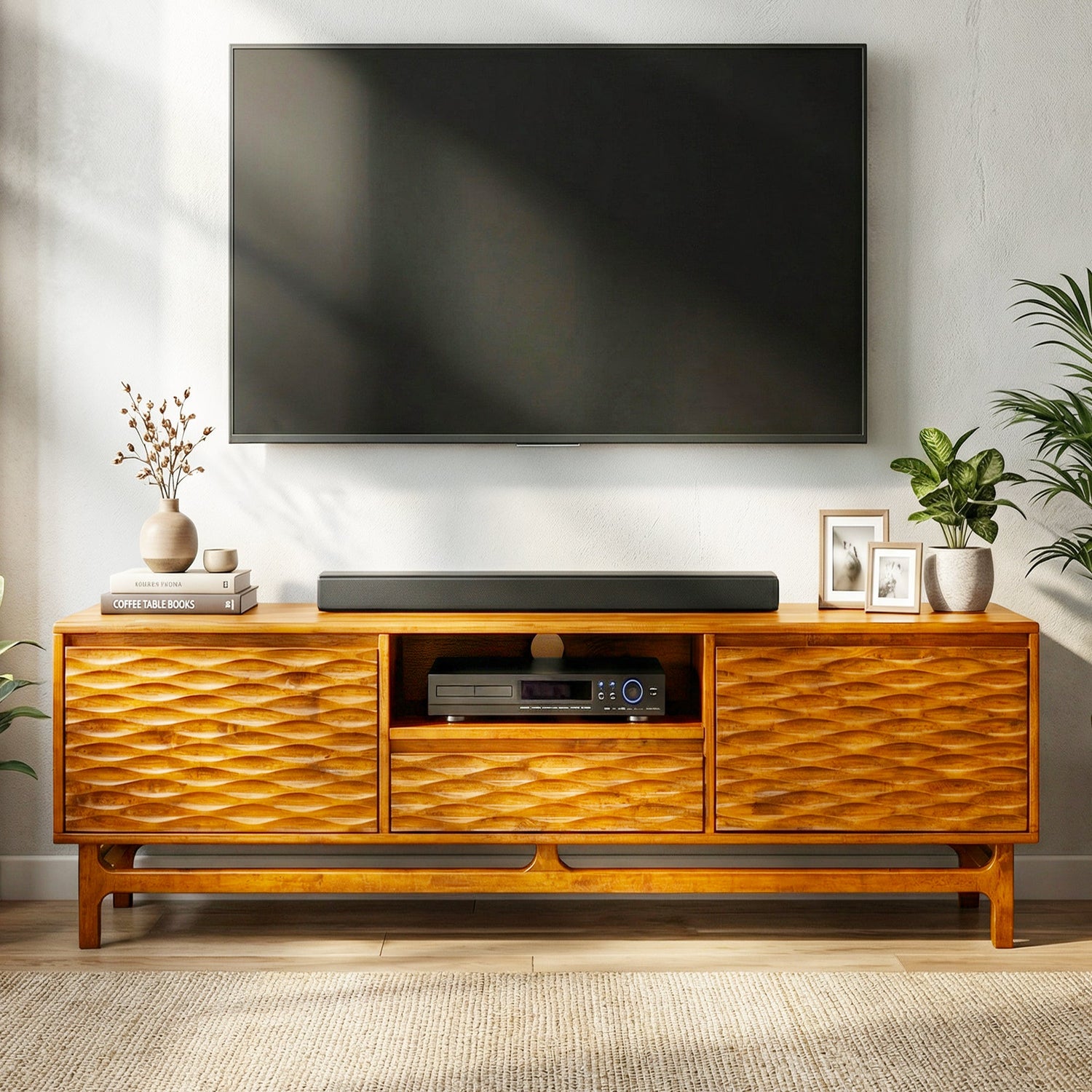 Acacia Elara Solid Wood TV Stand with Storage and Cable Management - 3 Finishes