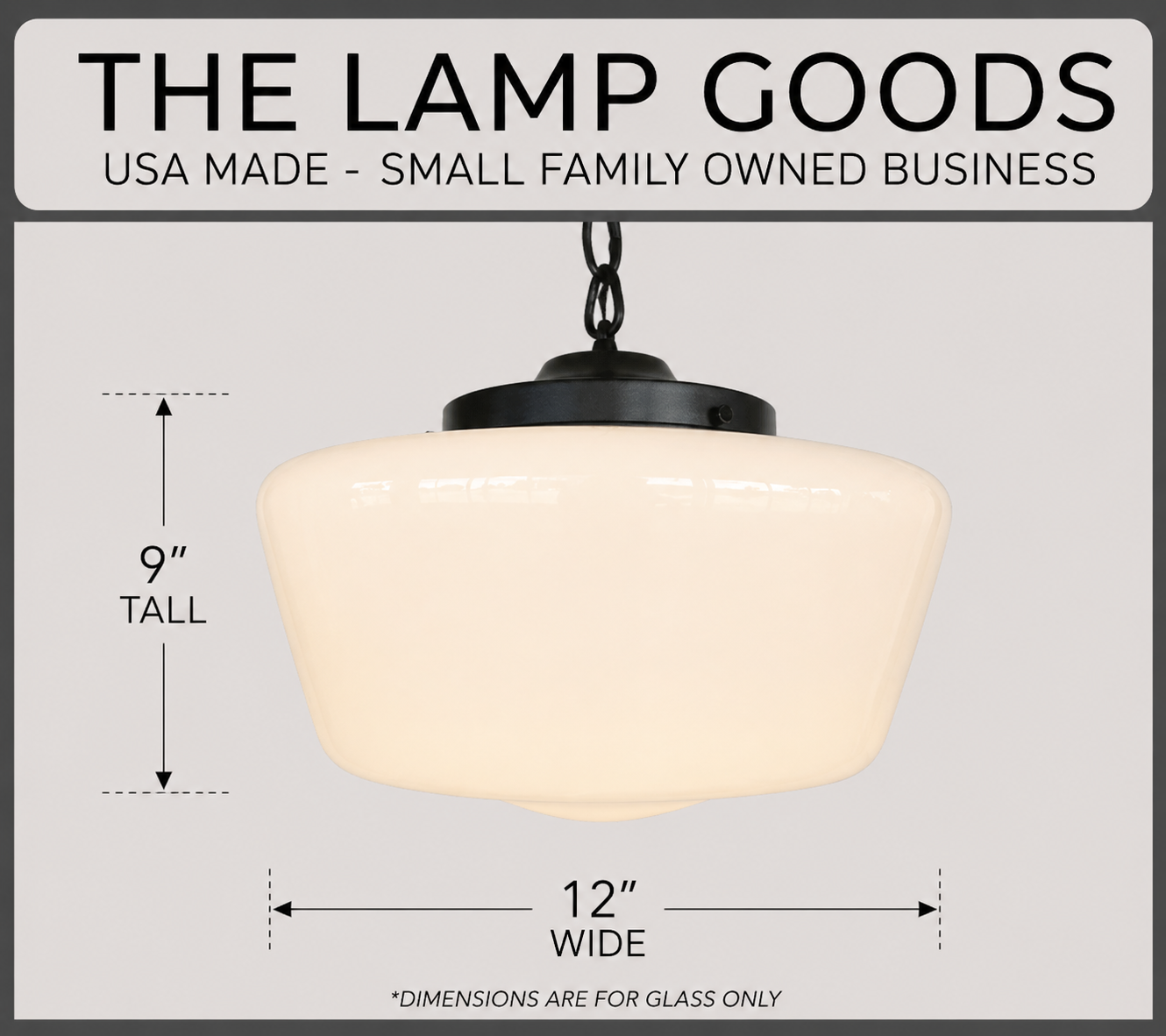 Large Antique Milk Glass Schoolhouse Pendant Light - 12"